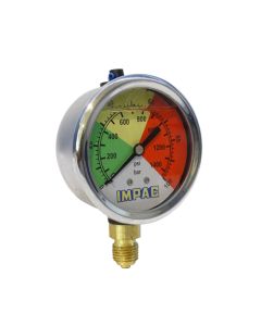Manometro Glicerina Inox 100 Bar Dia. 63mm Conex. Inf 1/4" bsp IMPAC
